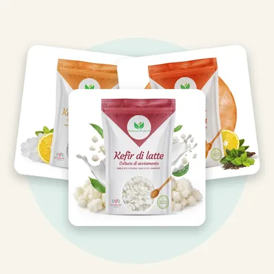 Kit completo: granuli di kefir d'acqua, granuli di kefir di latte e SCOBY di kombucha